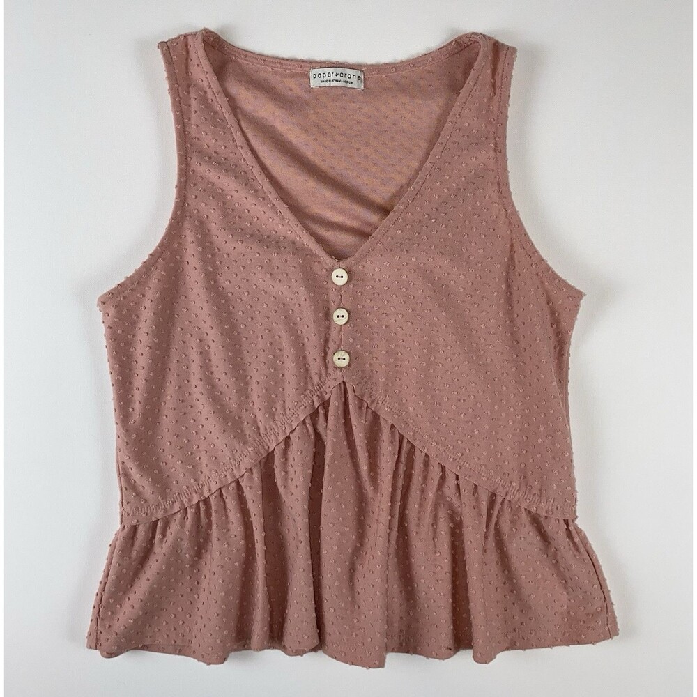 Paper Crane Blush Pink Babydoll Button Ruffle Hem Tank Top Size Medium